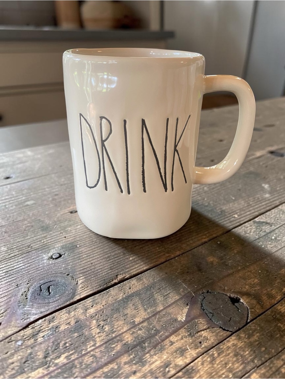 White 'DRINK' Ceramic Coffee Mug - Rae Dunn OG magenta NWOT UNUSED